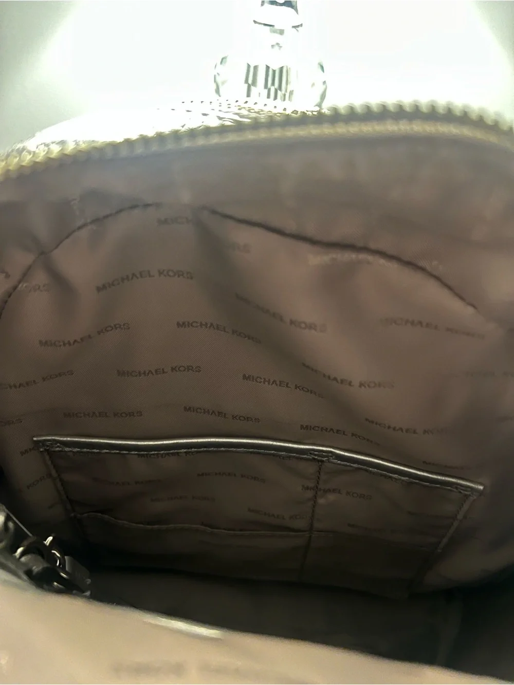 Michael Kors Metallic Silver Quilted Backpack